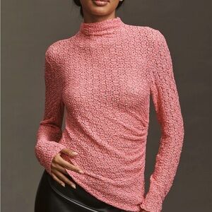 Anthropologie Smocked Lace Long-Sleeved Top